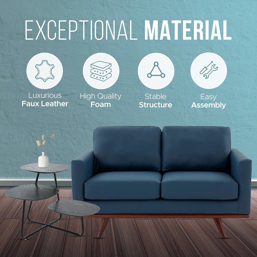 Chester Modern Leather Loveseat With Birch Wood Base. Picture 4