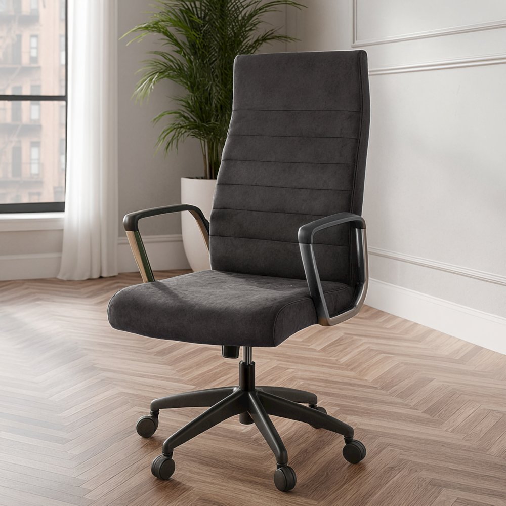Hilton Leather Office Chair in Charcoal. Picture 2