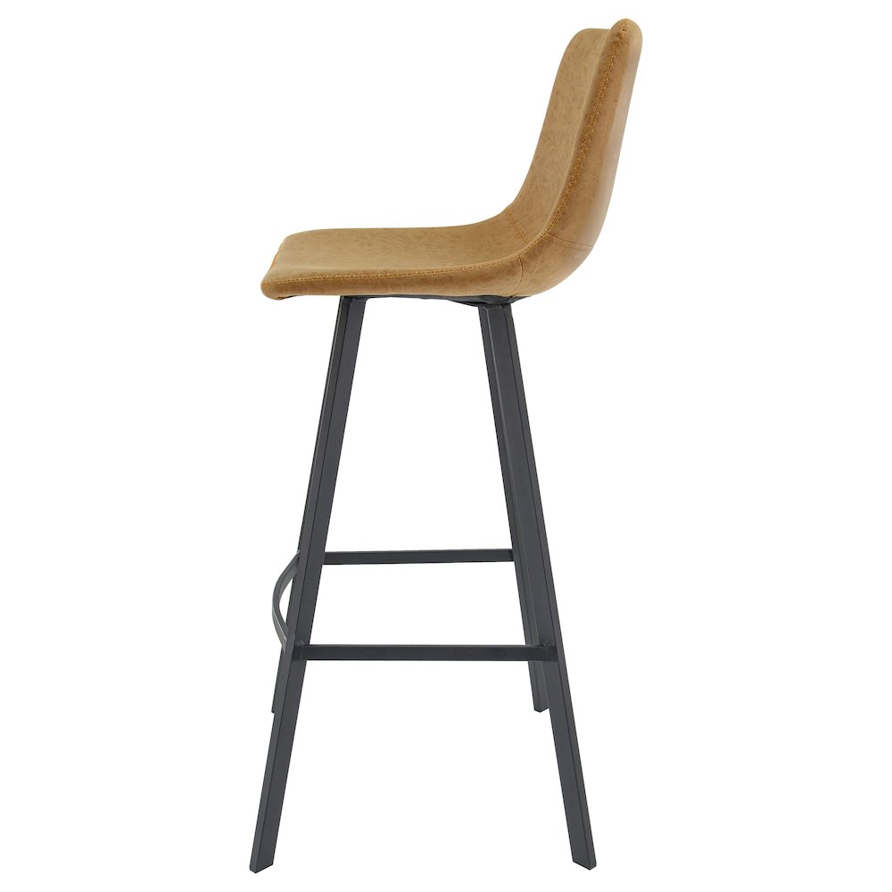 Elland Modern Upholstered Leather Bar Stool With Iron Legs & Footrest Set of 2. Picture 4