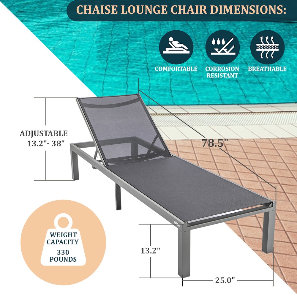 Marlin Modern Grey Aluminum Outdoor Patio Chaise Lounge Chair. Picture 4