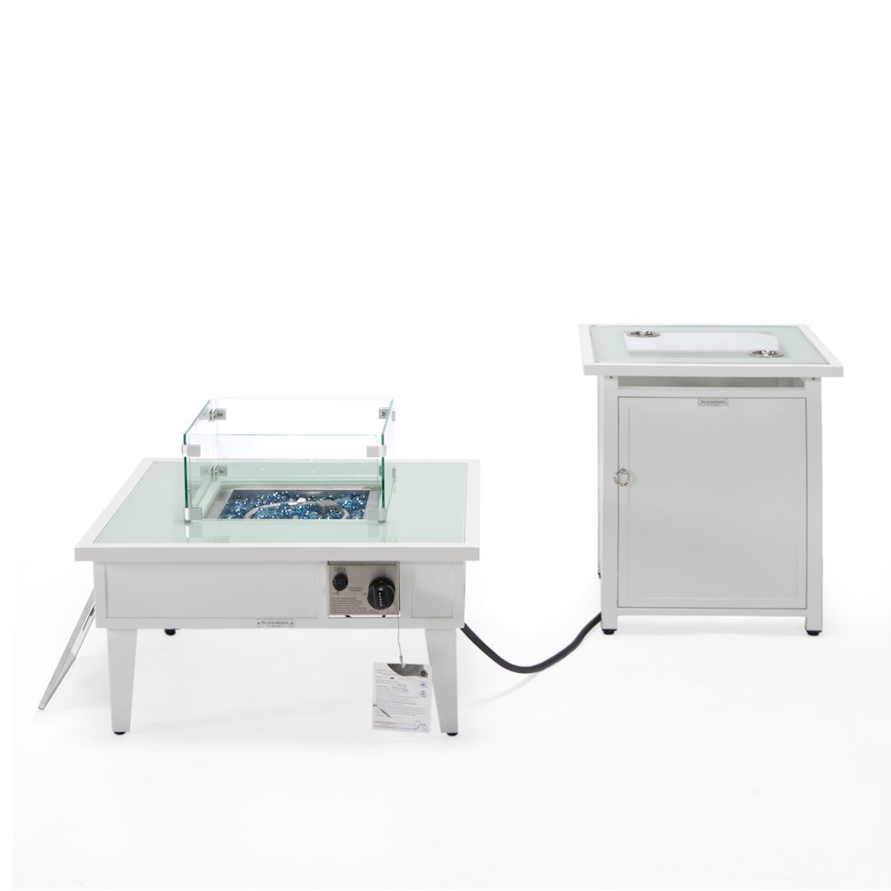 Walbrooke Patio Square Fire Pit and Tank Holder in White. Picture 4