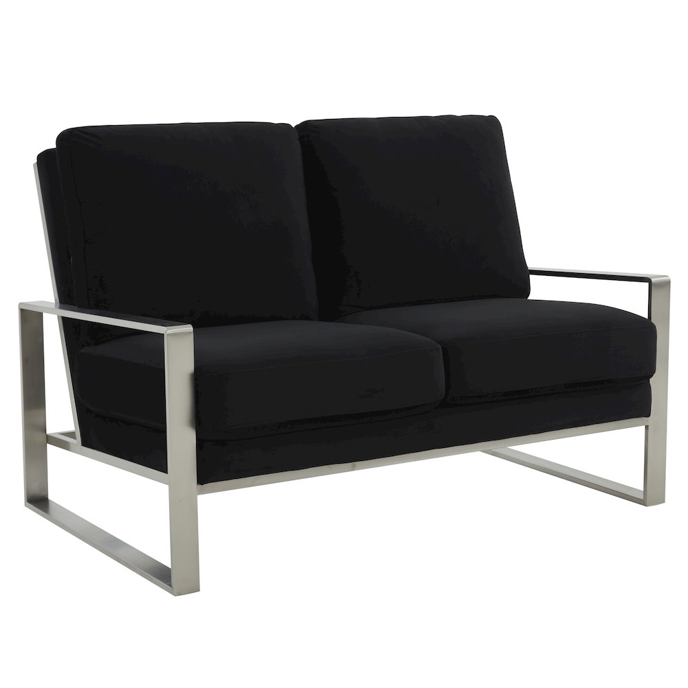 Jefferson Contemporary Modern Velvet Loveseat With Silver Frame. Picture 1