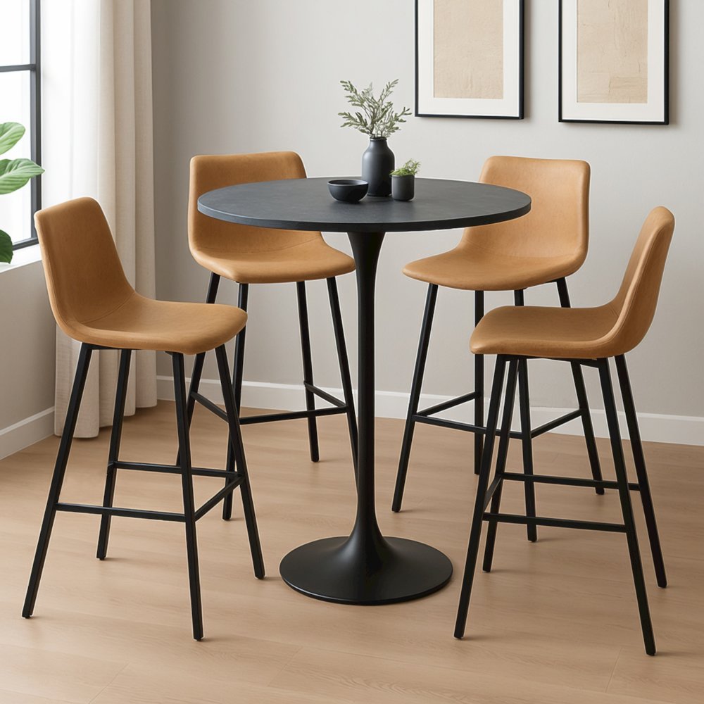 Elland Modern Upholstered Leather Bar Stool With Iron Legs & Footrest. Picture 10