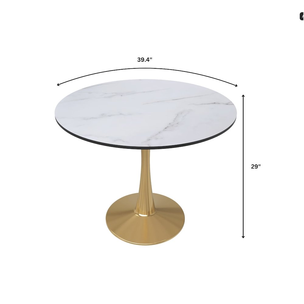 Bristol 40" round dining table Gold Base With White Top. Picture 27