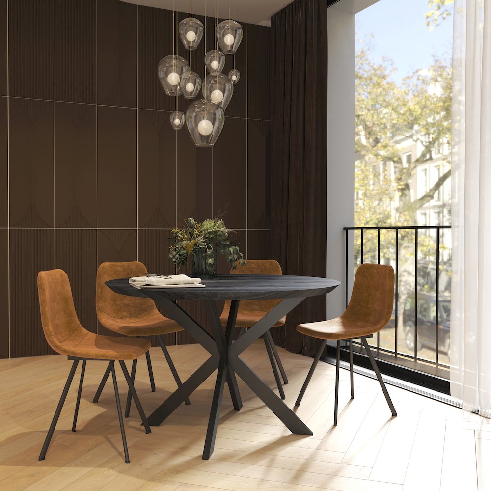 Markley Modern Leather Dining Chair With Metal Legs Set of 4. Picture 2