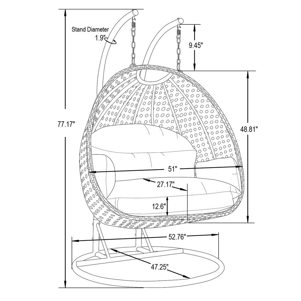 LeisureMod MendozaWicker Hanging 2 person Egg Swing Chair in Charcoal Blue. Picture 10