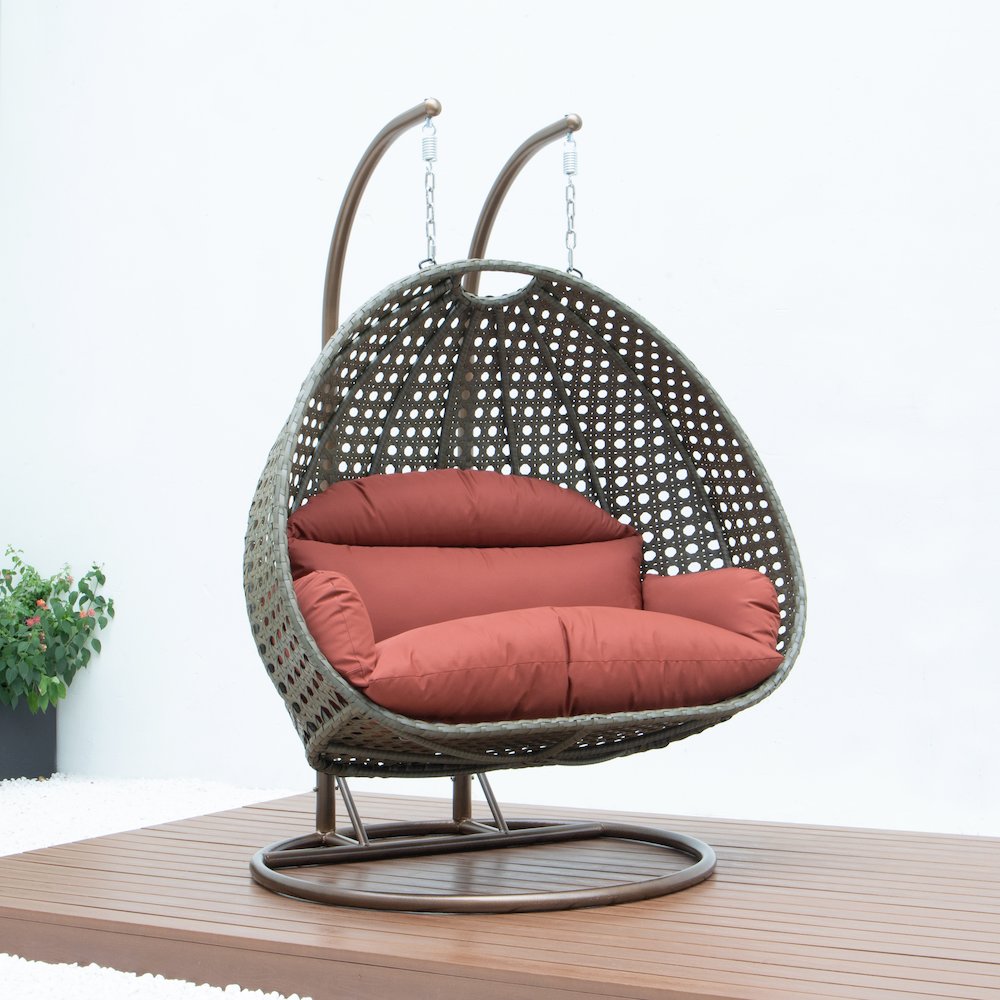 Beige Wicker Hanging 2 person Egg Swing Chair. Picture 4