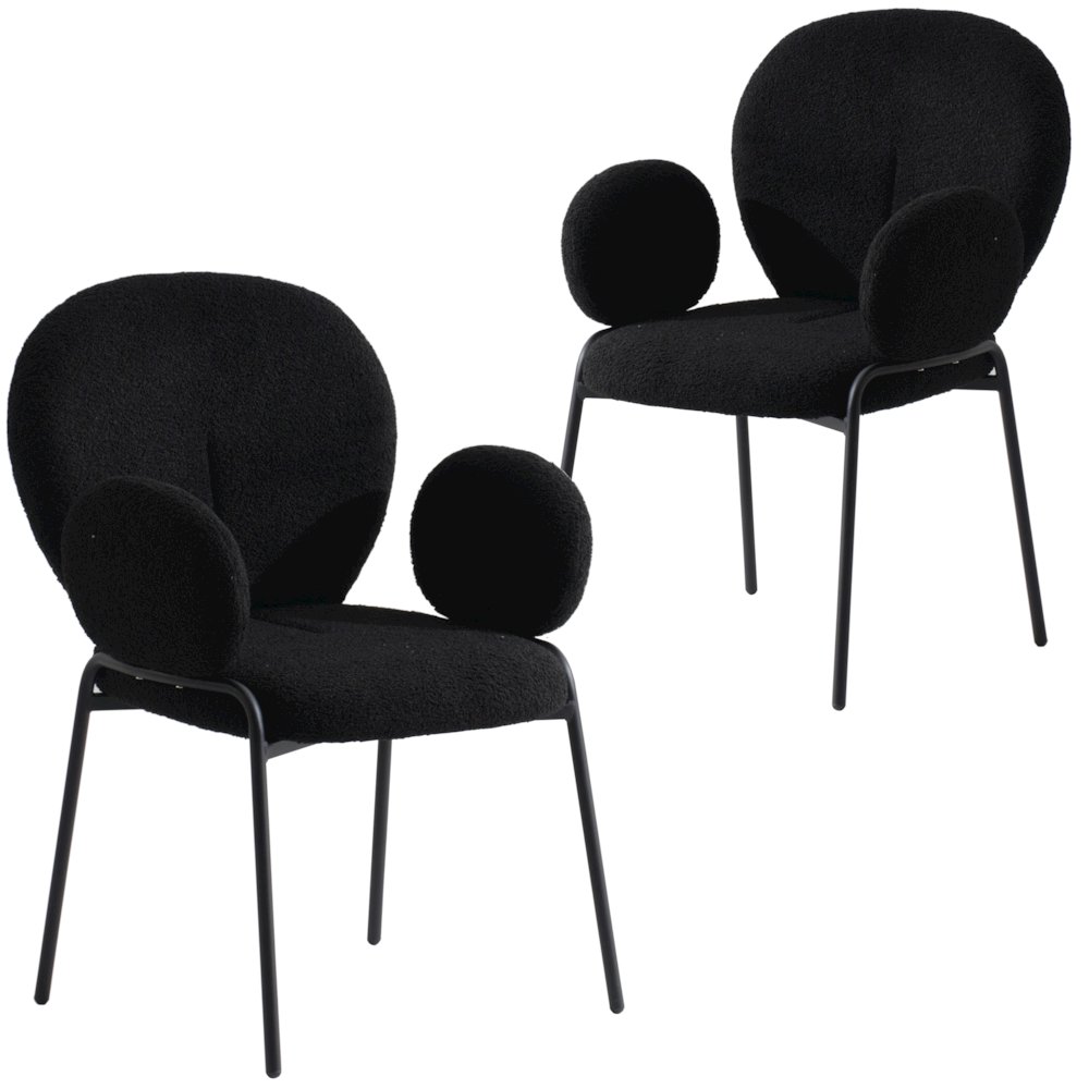 Celestial Series Boucle Dining Arm Chair, Black Frame with Black Fabric Set of 2. Picture 1