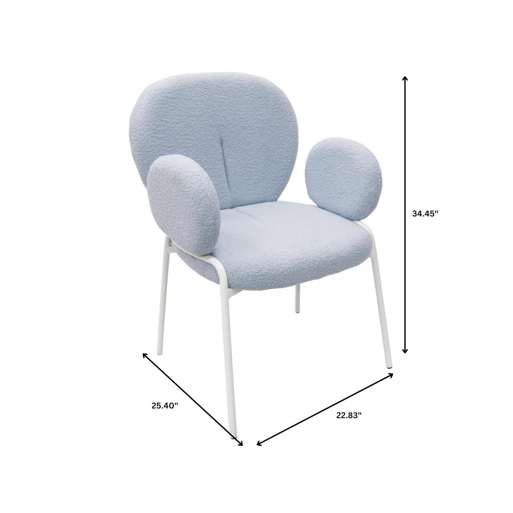 Celestial Series Boucle Dining Arm Chair, White Frame with Blue Fabric. Picture 6