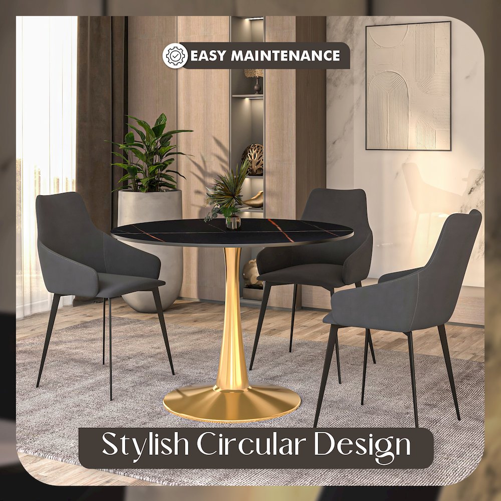 Bristol 40" round dining table Gold base with Black Sintered stone Top. Picture 10