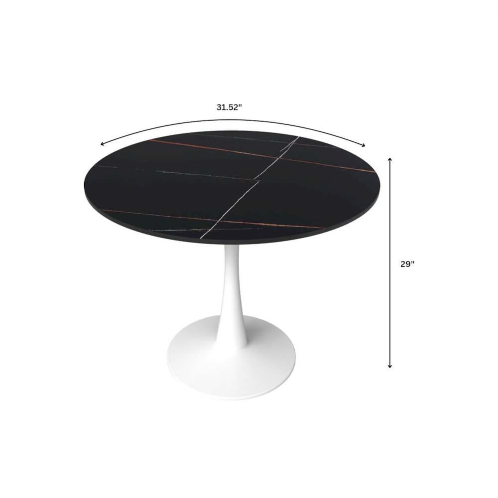 Bristol 31" round dining table White base with Black Sintered stone Top. Picture 18