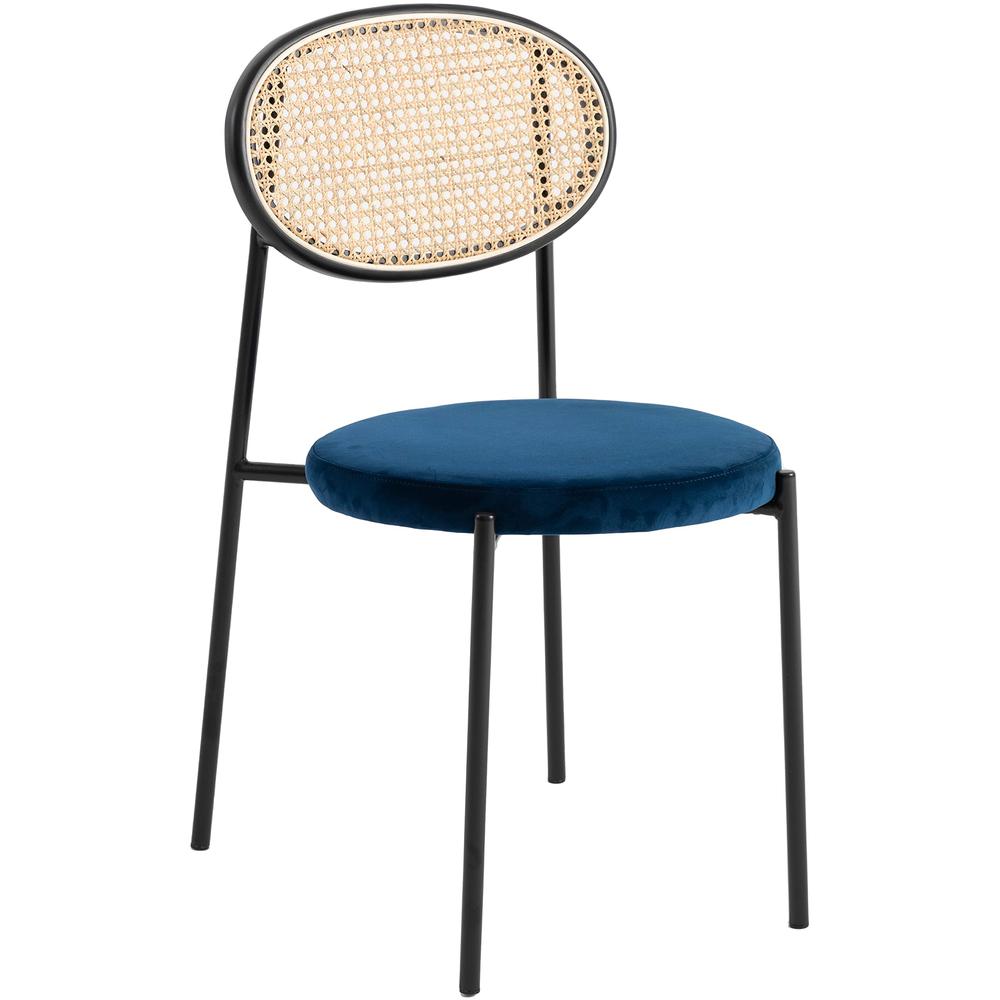 Euston Modern Wicker Dining Chair with Velvet Round Seat Set of 2. Picture 2