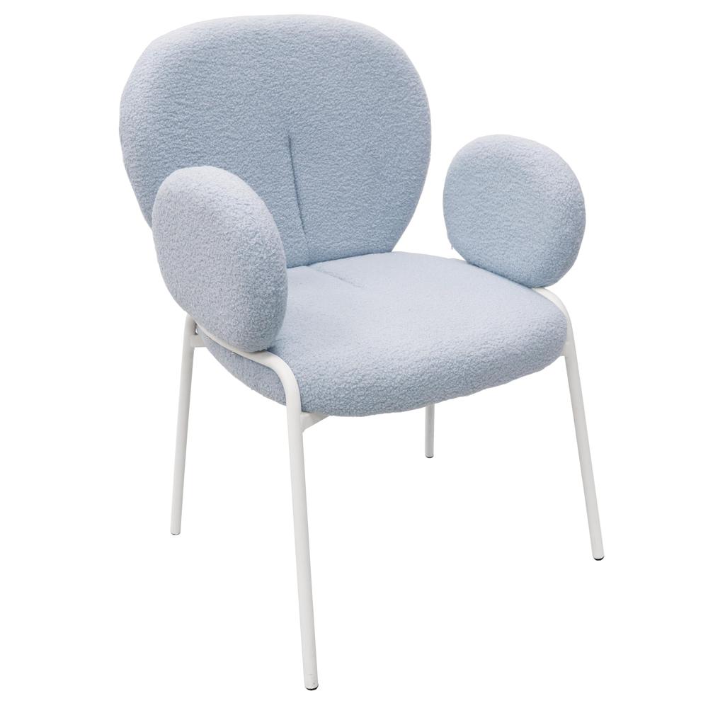 Celestial Series Boucle Dining Arm Chair, White Frame with Blue Fabric. Picture 1