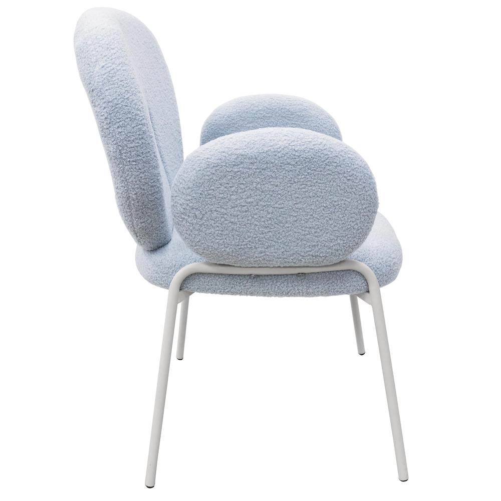 Celestial Series Boucle Dining Arm Chair, White Frame with Blue Fabric. Picture 3