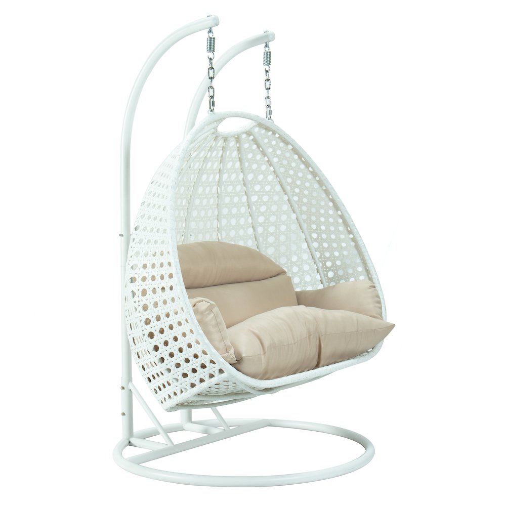 White Wicker Hanging 2 person Egg Swing Chair. Picture 4
