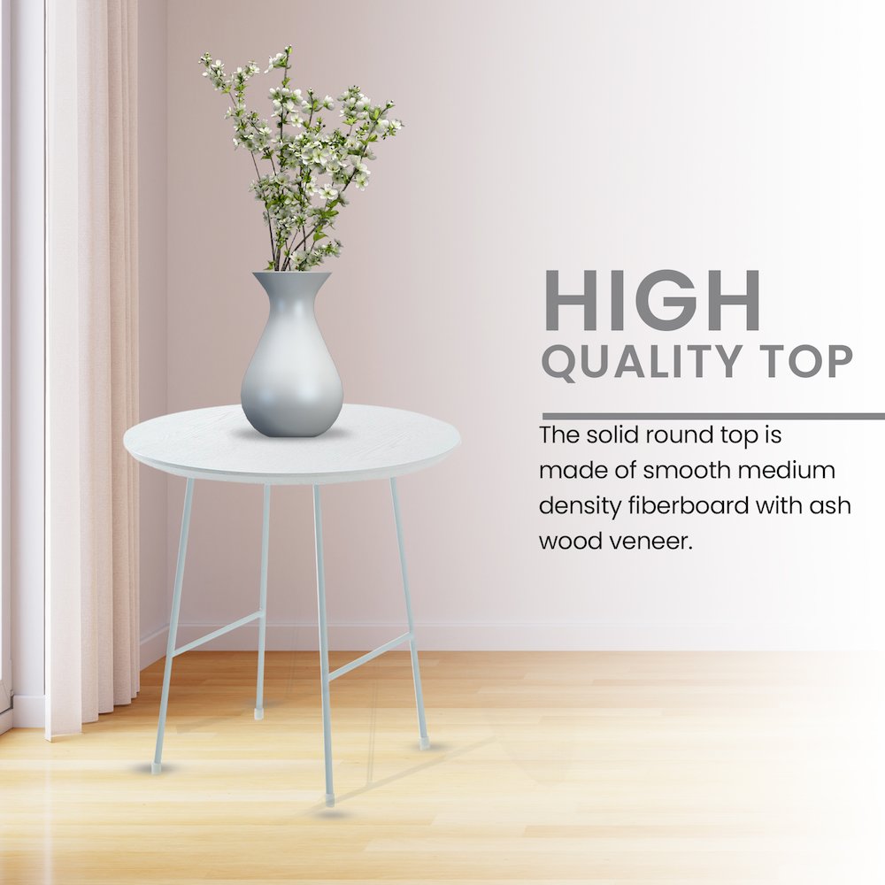Rossmore Mid Century Modern Round Side Table With White Steel Frame. Picture 20
