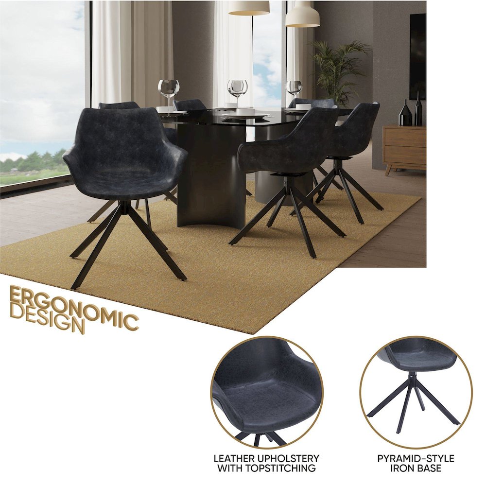 Markley Modern Leather Dining Swival Arm Chair in Black. Picture 4