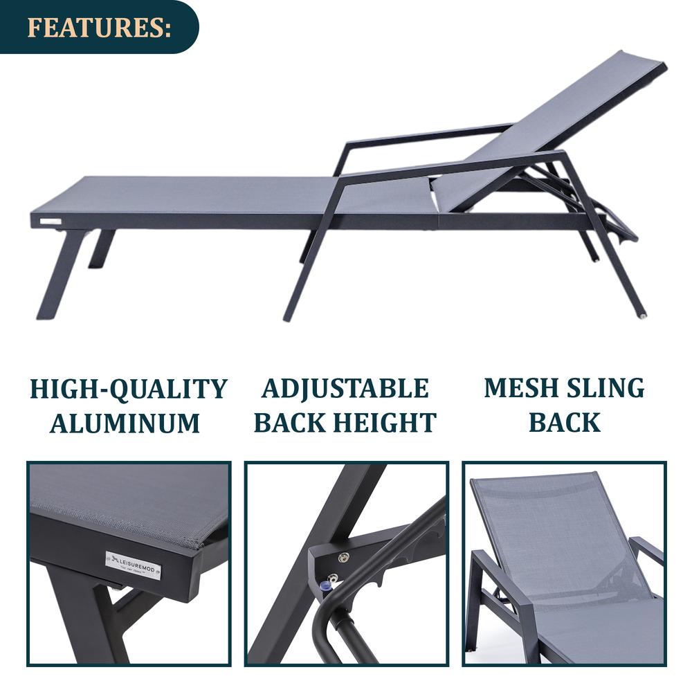 Black Aluminum Outdoor Patio Chaise Lounge Chair With Arms. Picture 24