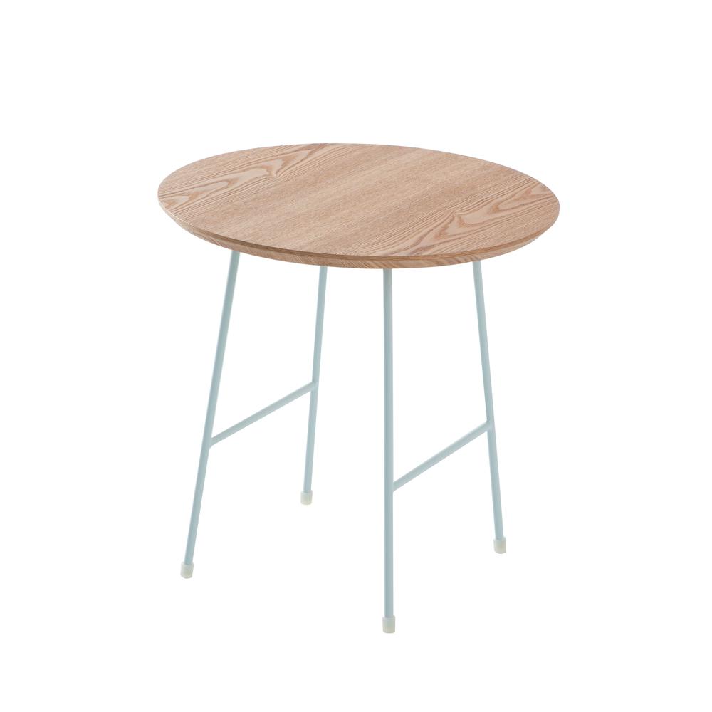 Rossmore Mid Century Modern Round Side Table With White Steel Frame. Picture 1