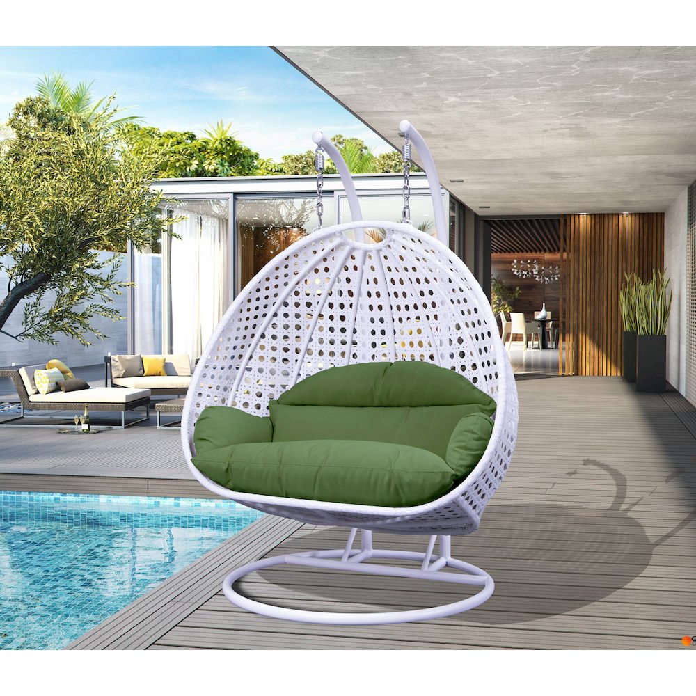 White Wicker Hanging 2 person Egg Swing Chair. Picture 1