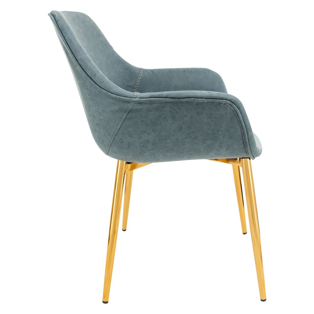 Markley Modern Leather Dining Arm Chair With Gold Metal Legs. Picture 8