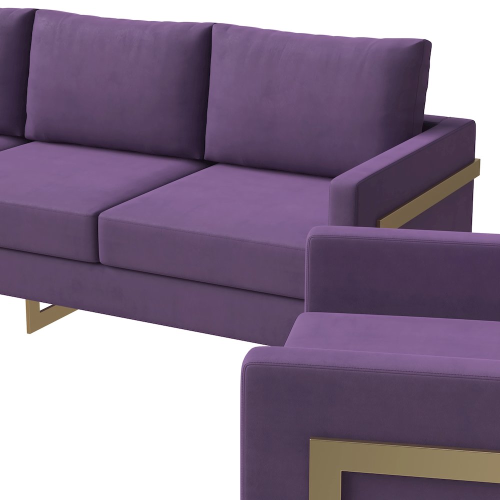 Lincoln 3-Piece Velvet Living Room Sofa Set With Gold Frame. Picture 6