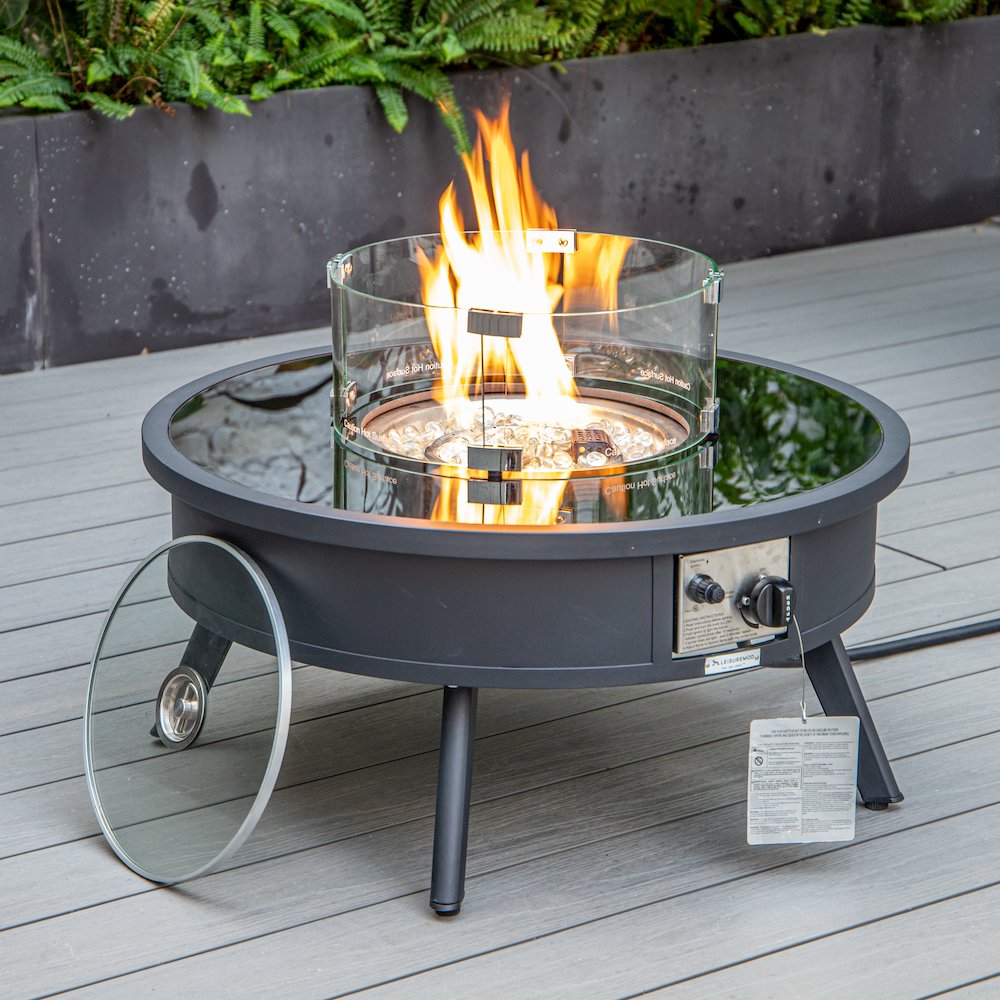 Walbrooke Outdoor Patio Aluminum Round Fire Pit Side Table. Picture 15