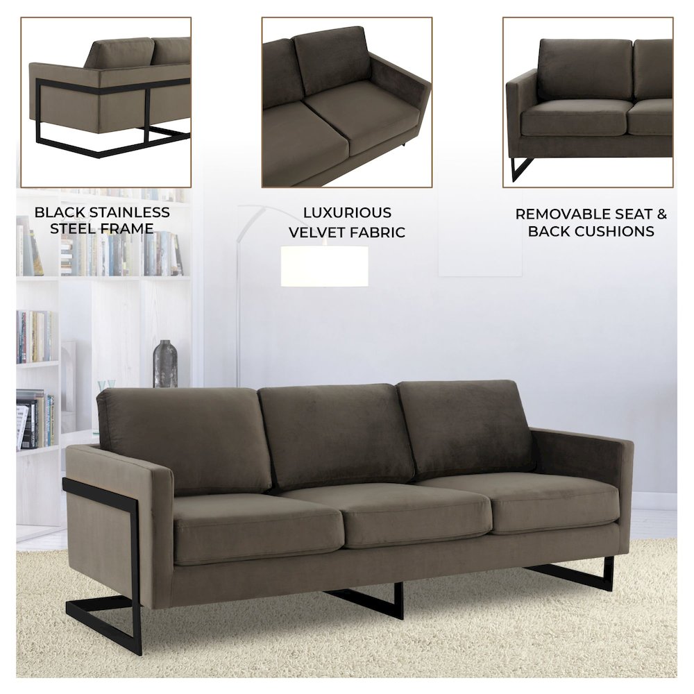 Lincoln Dark Grey Velvet Sofa With Black Frame. Picture 2