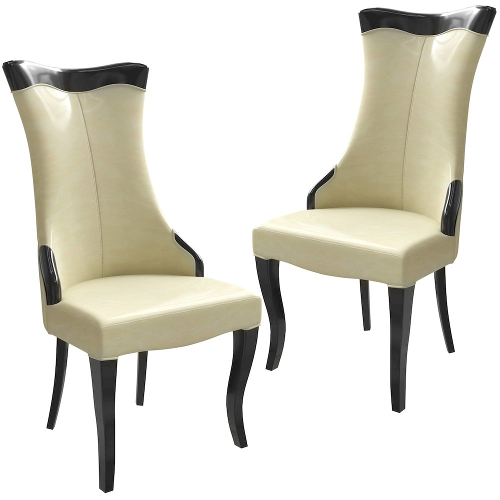 Novara Collection Modern Wooden Dining Chair in Light Cream Set of 2. Picture 2