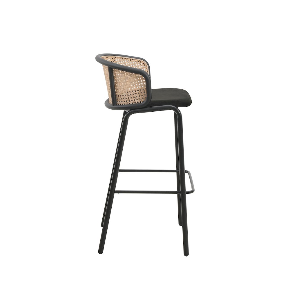 Ervilla Mid-Century Modern Wicker Bar Stool in Black. Picture 5