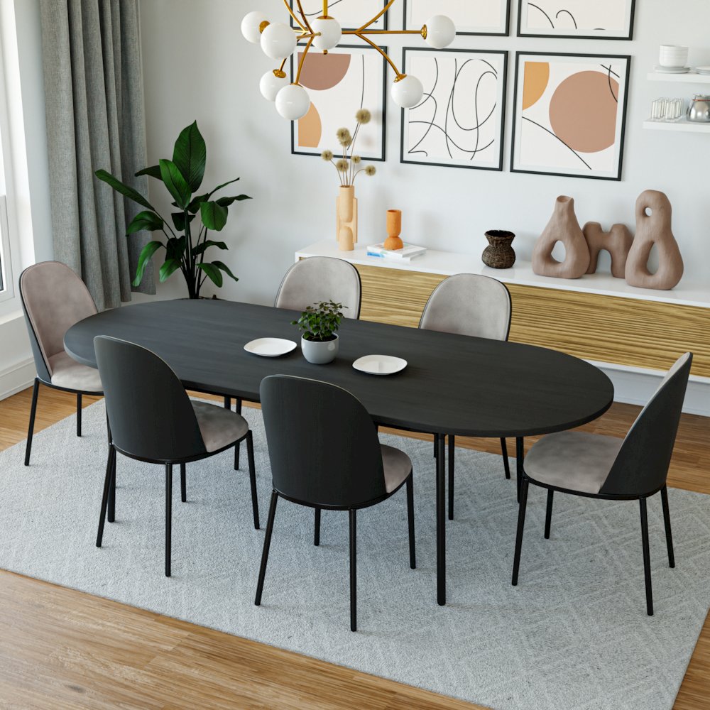 Tule Modern 83" Oval Dining Table with MDF Top and Black Steel Legs in Black. Picture 11