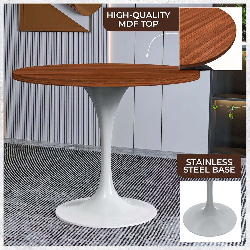Verve Collection 36 Round Dining Table, White Base with Cognac Brown MDF Top. Picture 2