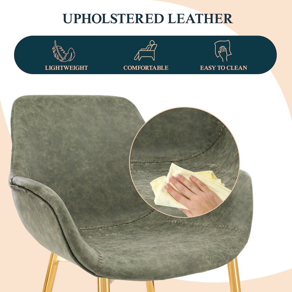 Markley Modern Leather Dining Arm Chair With Gold Metal Legs Set of 2. Picture 14