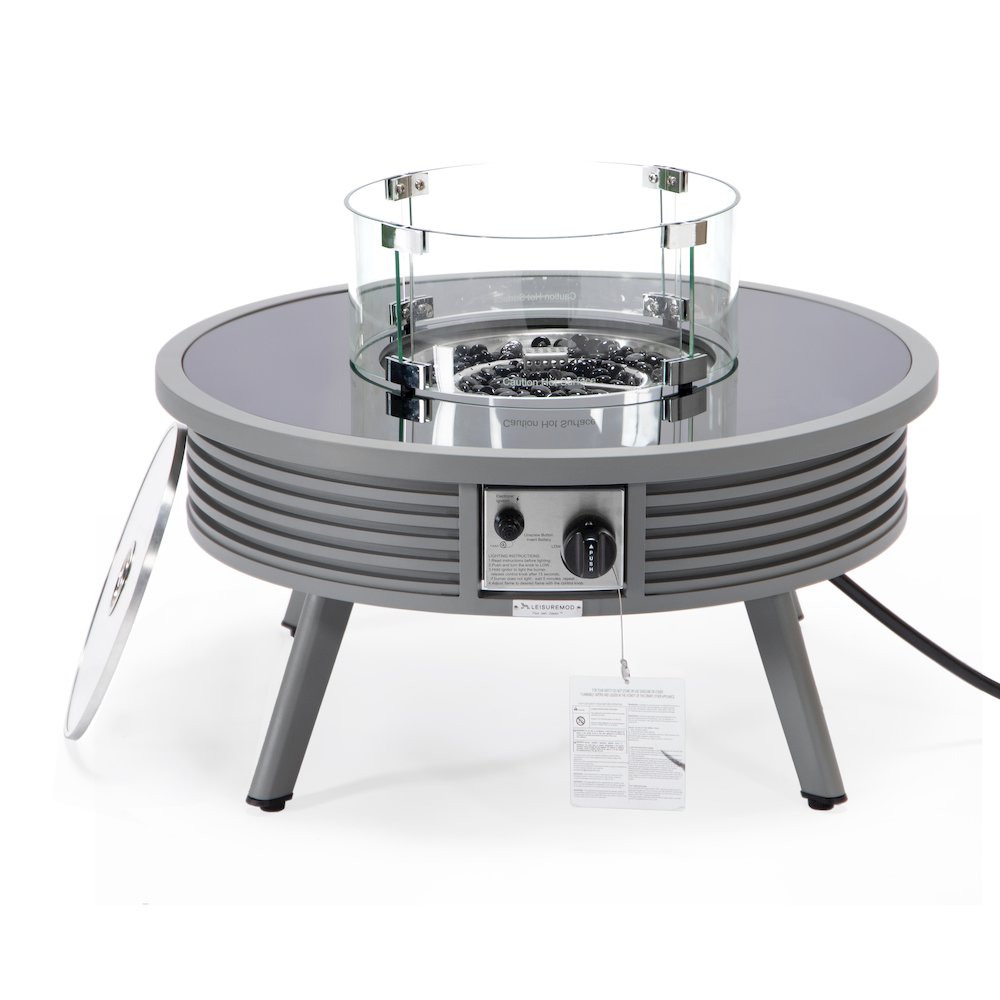 Walbrooke Outdoor Patio Aluminum Round Slats Design Fire Pit Side Table. Picture 2