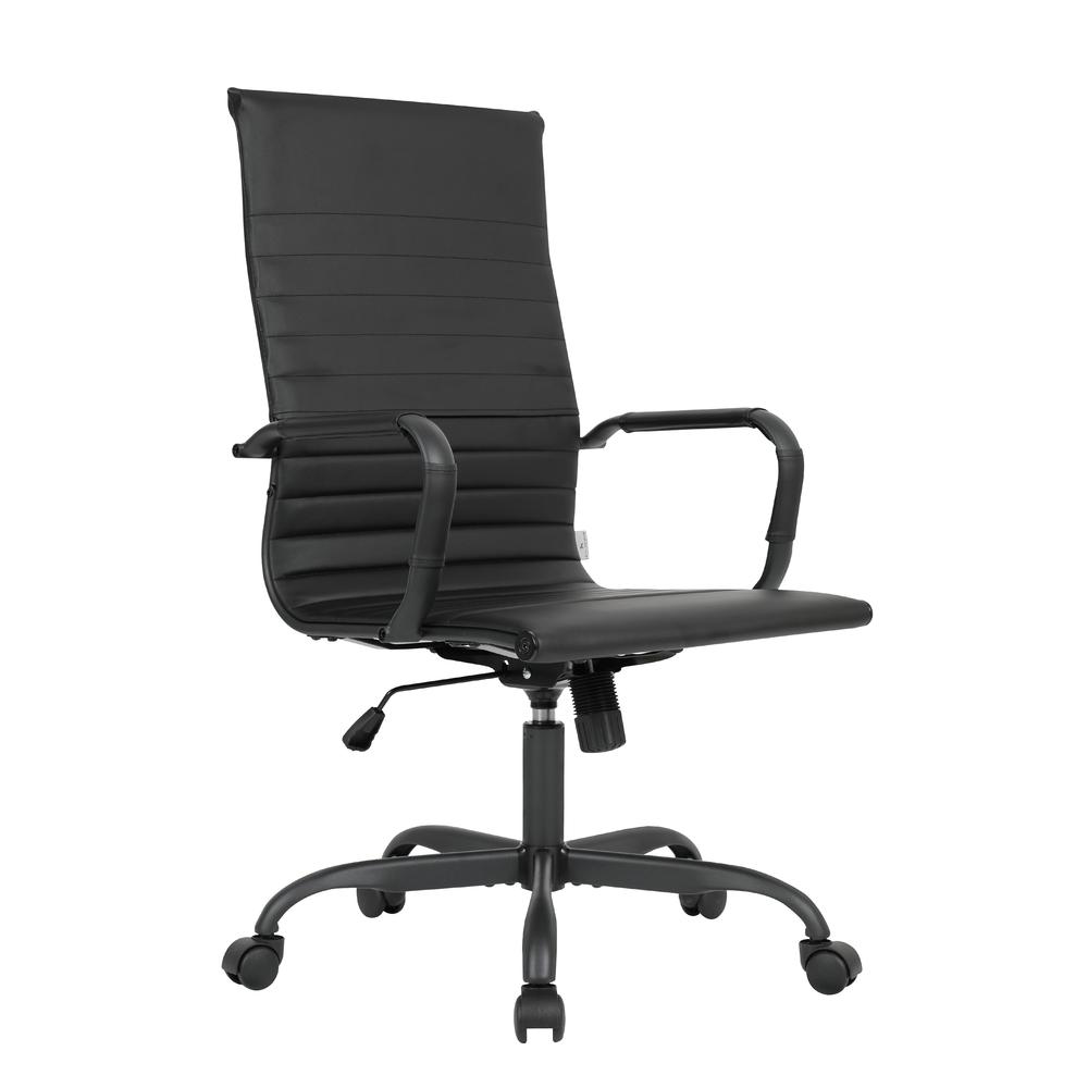 Leather Home High-Back Office Chair in Black. Picture 1