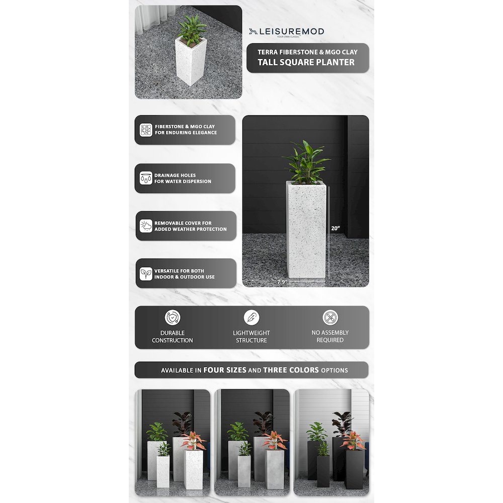 Terra Series Poly Stone Planter in Dotted White 7.9" x 7.9" 19.7" High. Picture 13