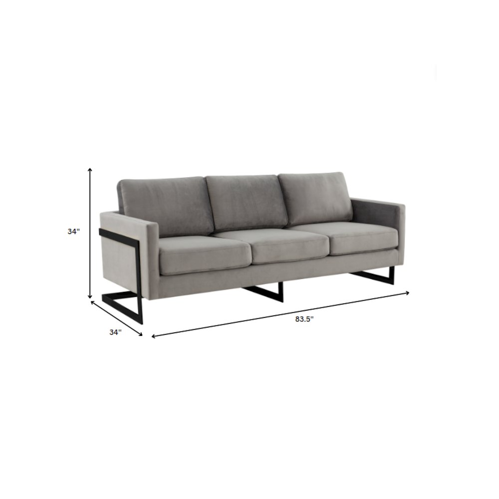 Lincoln Light Grey Velvet Sofa With Black Frame. Picture 1