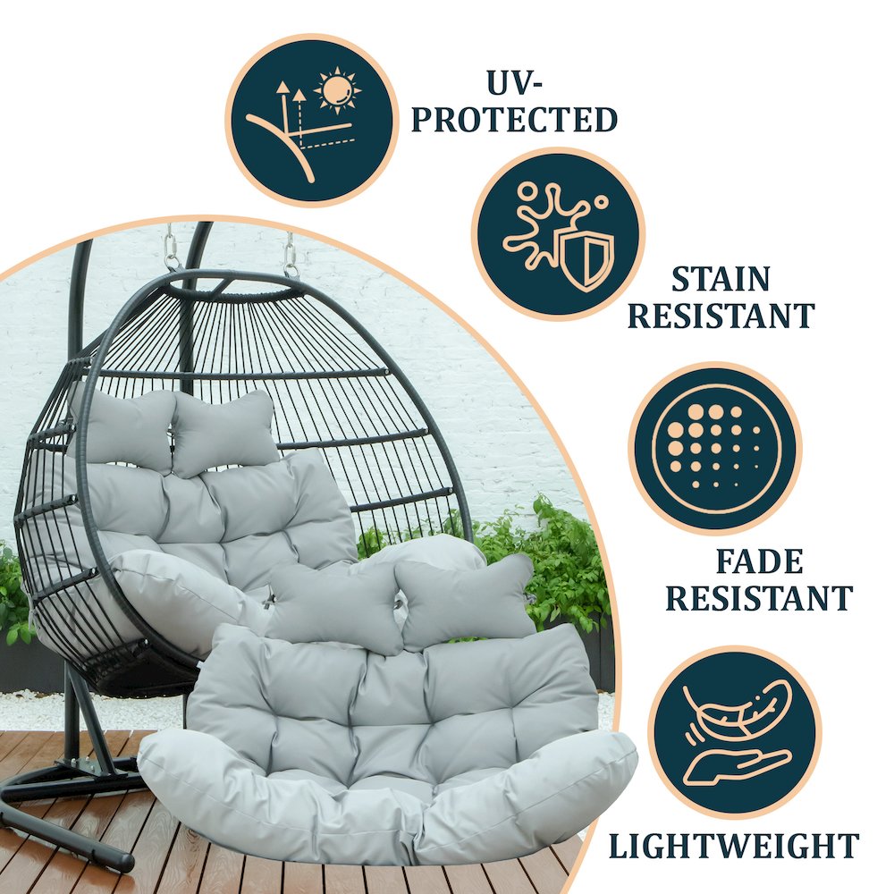 Wicker 2 Person Double Folding Hanging Egg Swing Cushion. Picture 4