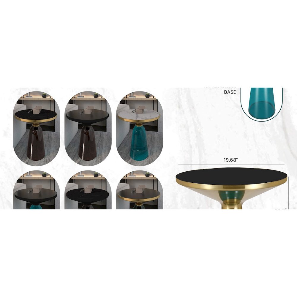 Tully Collection Glass side Table Blue glass, Gold Rim with Black Glass top. Picture 27