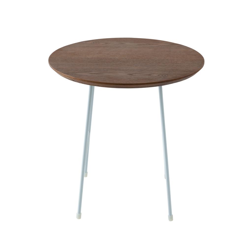 Rossmore Mid Century Modern Round Side Table With White Steel Frame. Picture 1