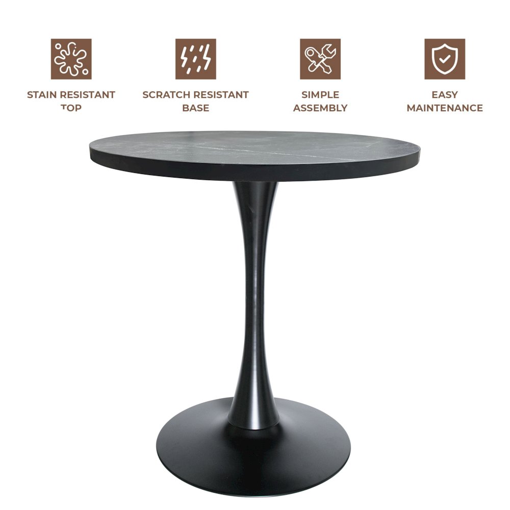 Bristol Dining table, Black Base with 27 Round Marbleized Black MDF top. Picture 10