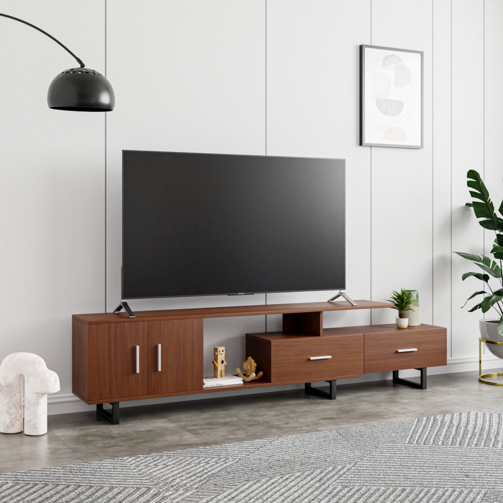 Avery Mid-Century Modern TV Stand with MDF Cabinet and Powder Coated Steel Legs. Picture 9