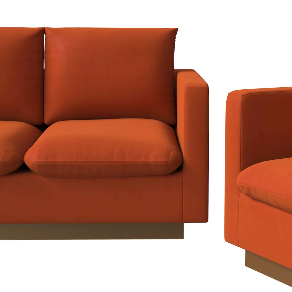 Nervo Velvet 3-Piece Living Room Sofa Set With Gold Frame Orange Marmalade. Picture 5