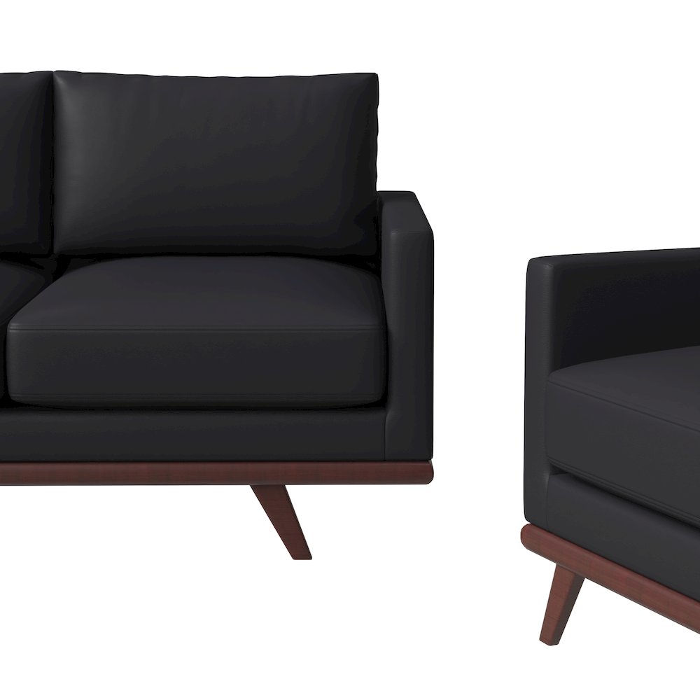 Chester 3-Piece Leather Living Room Sofa Set with Birch Wood Base Black. Picture 5