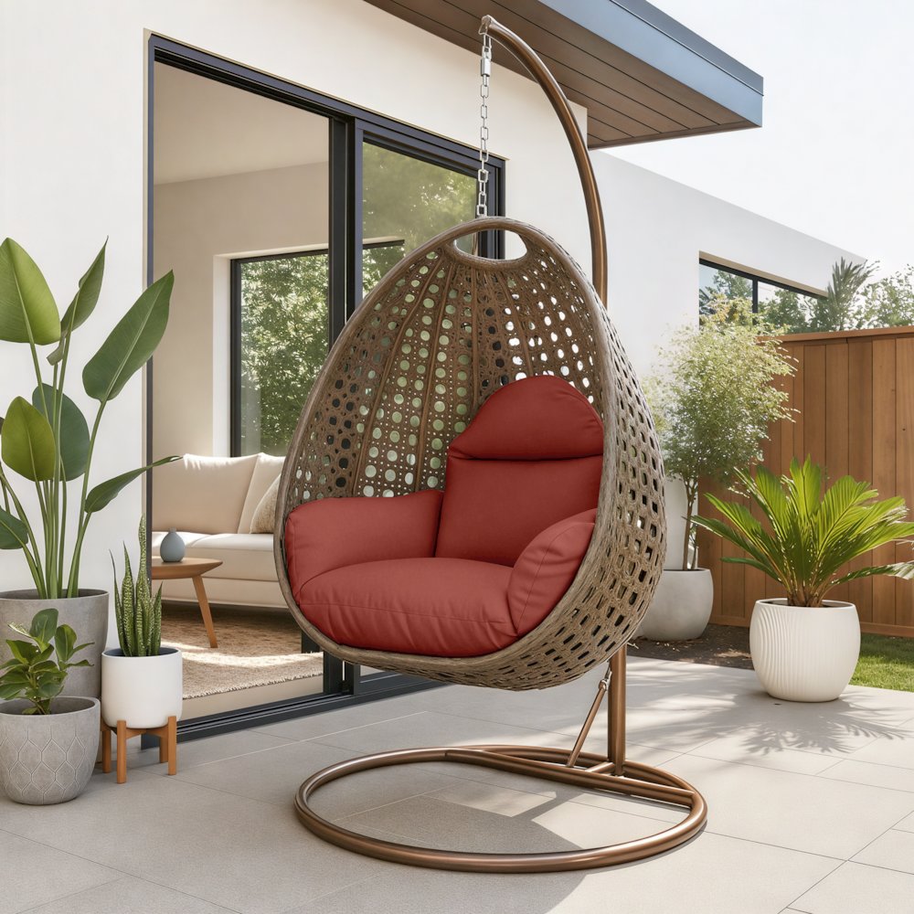 Beige Wicker Hanging Egg Swing Chair. Picture 1