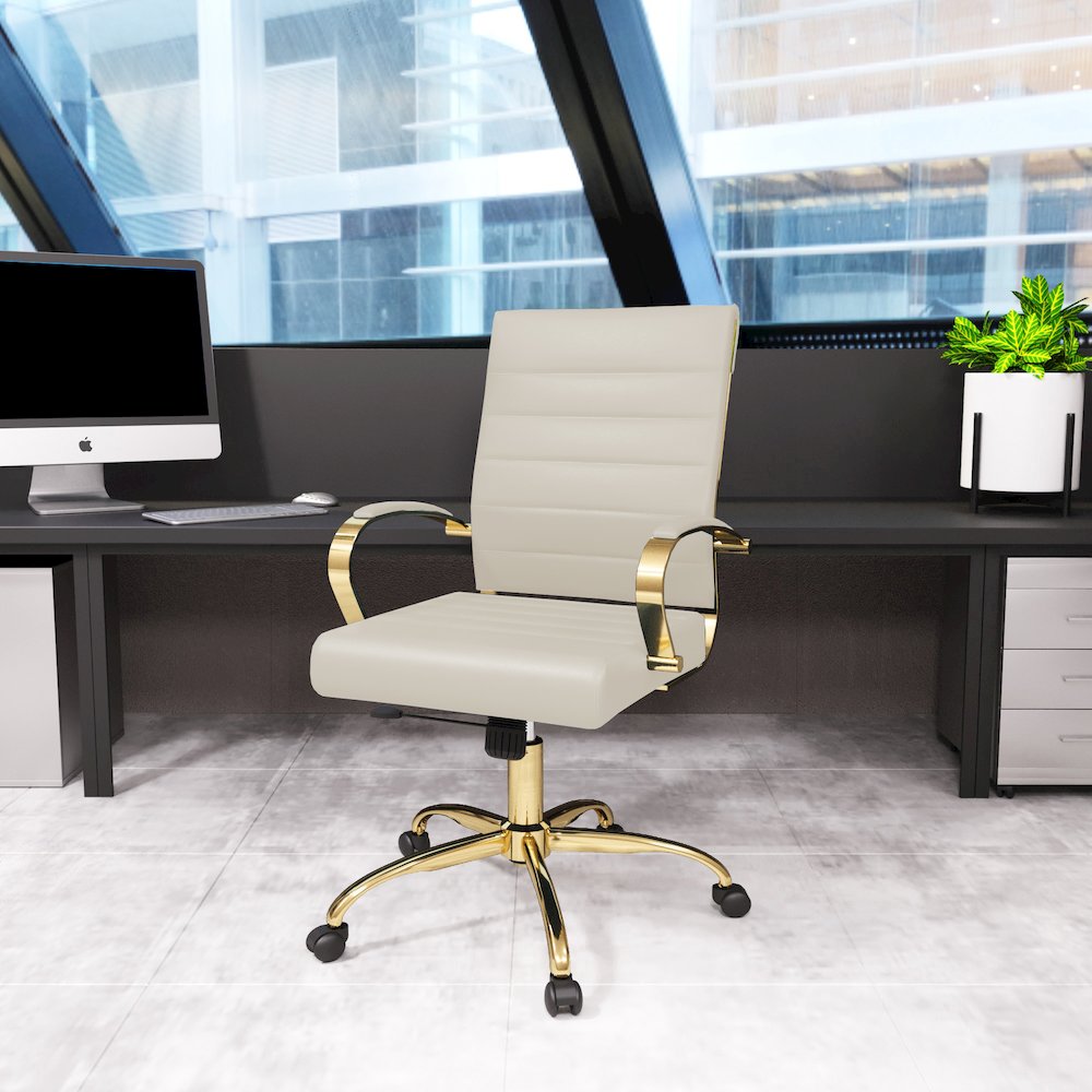 Benmar Home Leather Office Chair With Gold Frame. Picture 4