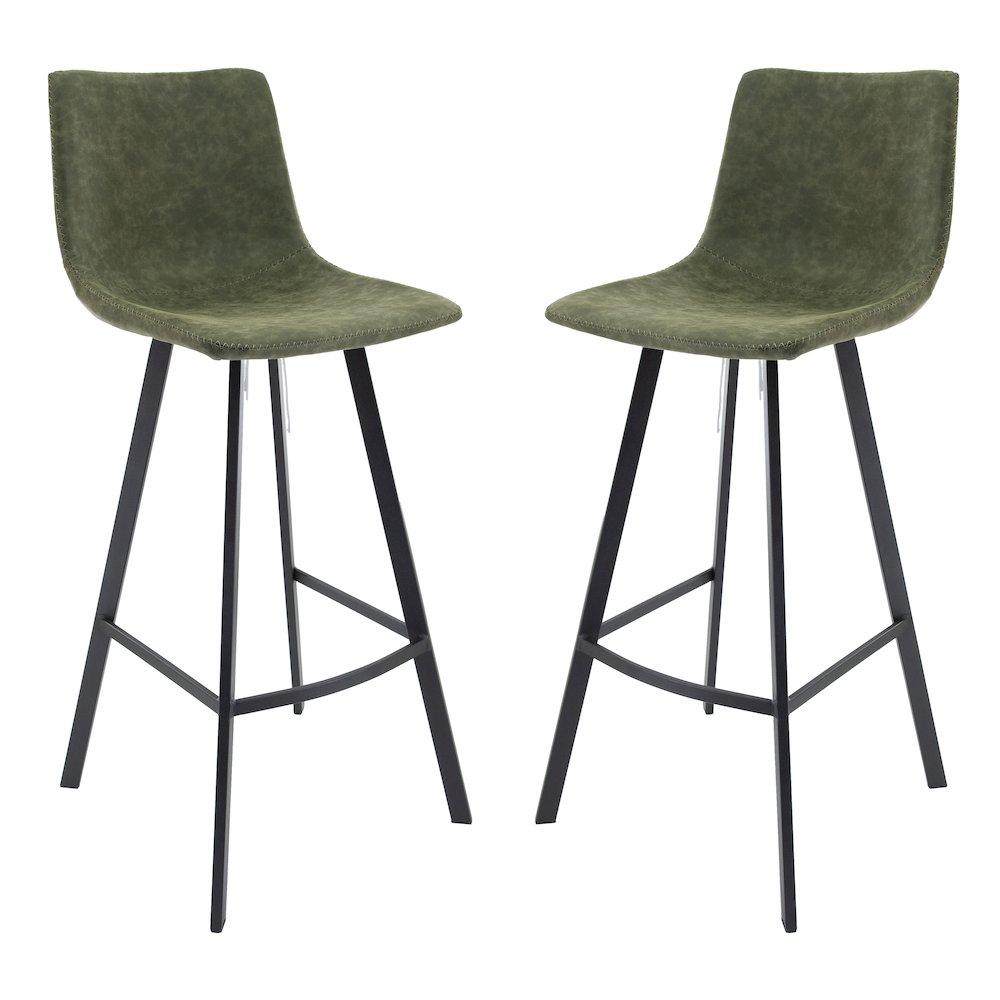 Elland Modern Upholstered Leather Bar Stool With Iron Legs & Footrest Set of 2. Picture 1