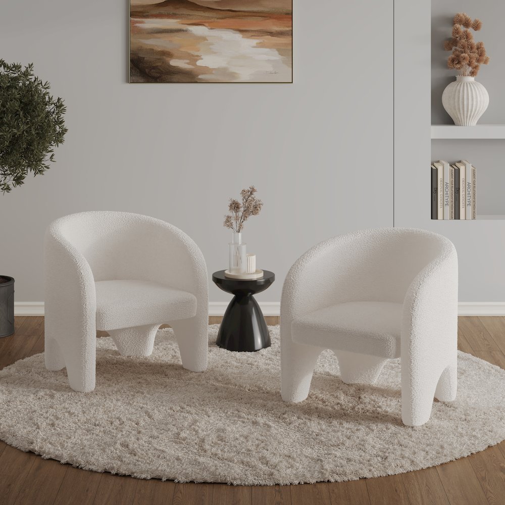 Lylo Collection Modern Accent Chair In Boucle White. Picture 12