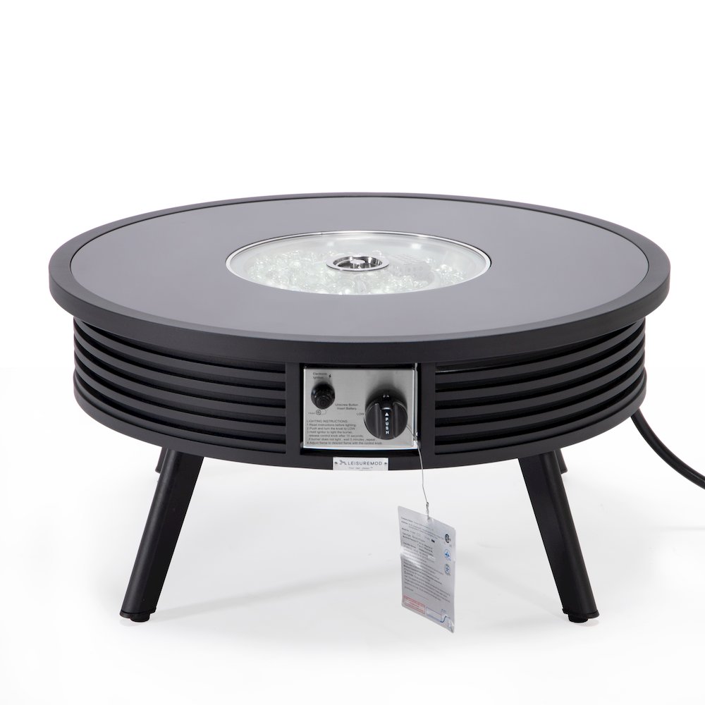 Walbrooke Outdoor Patio Aluminum Round Slats Design Fire Pit Side Table. Picture 6