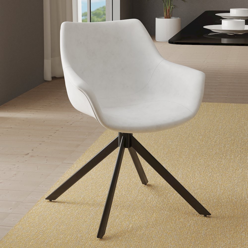 Markley Modern Leather Dining Swival Arm Chair in Light Grey. Picture 14